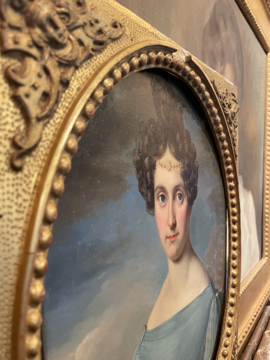 Ritratto di dama con ferronnière e abito azzurro. Scuola austriaca o nord italiana, ca. 1830  -photo-3