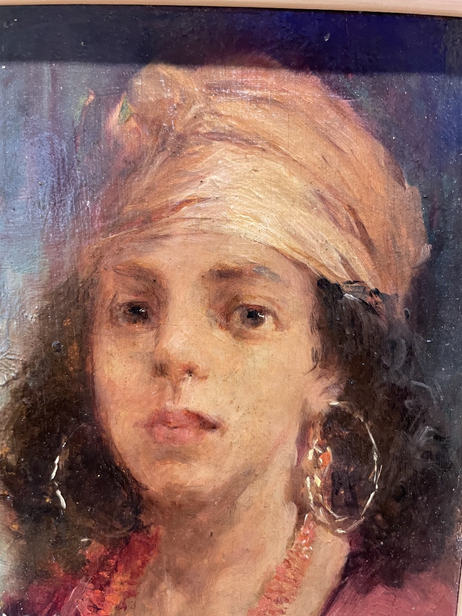 Pierre Alexandre Salles (1867-1915, Algeria) Ritratto Giovane orientale, cm 27,5 x 21-photo-2