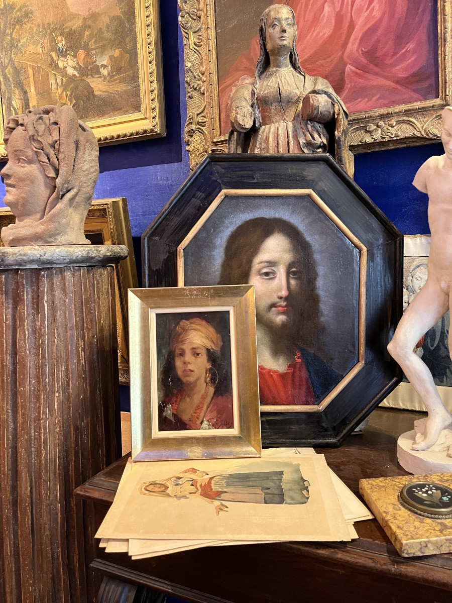 Pierre Alexandre Salles (1867-1915, Algeria) Ritratto Giovane orientale, cm 27,5 x 21-photo-4