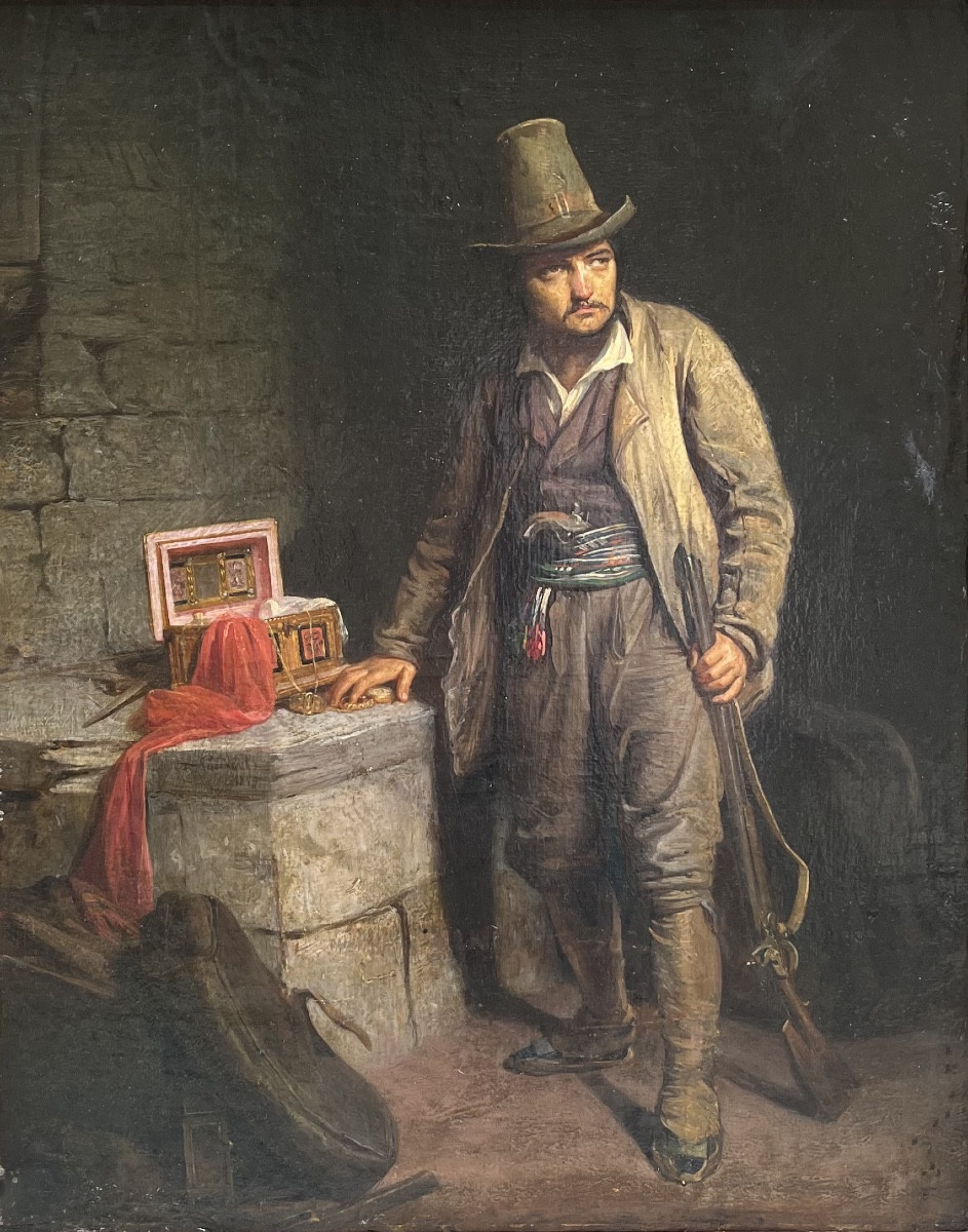 Brigante italiano nel rifugio con cofanetto di gioielli, firmato Pauwels, c.1850-photo-1