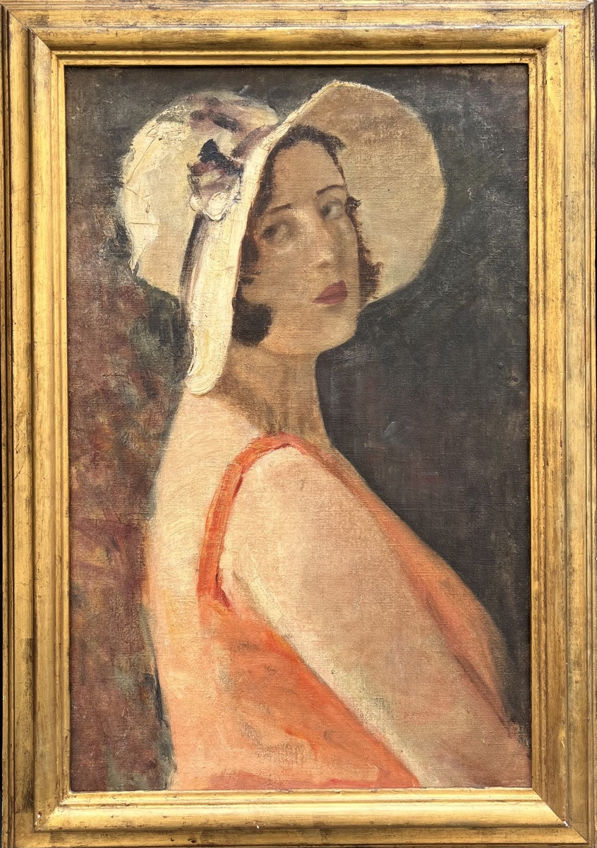 Ritratto femminile con cappello bianco, Vittorio Gussoni (?) (Milano, 1893 – Sanremo, 1968), ca-photo-3