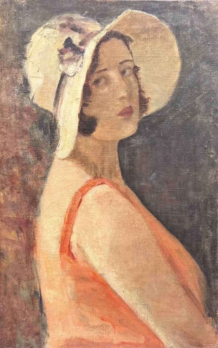 Ritratto femminile con cappello bianco, Vittorio Gussoni (?) (Milano, 1893 – Sanremo, 1968), ca