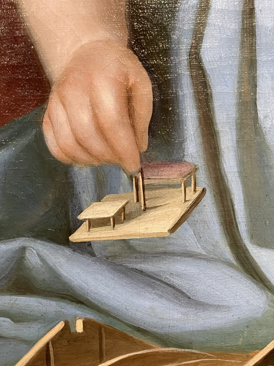 Ritratto di bambina con cane e modellino di casa tirolese, Nord Italia o Austria 1835-photo-2