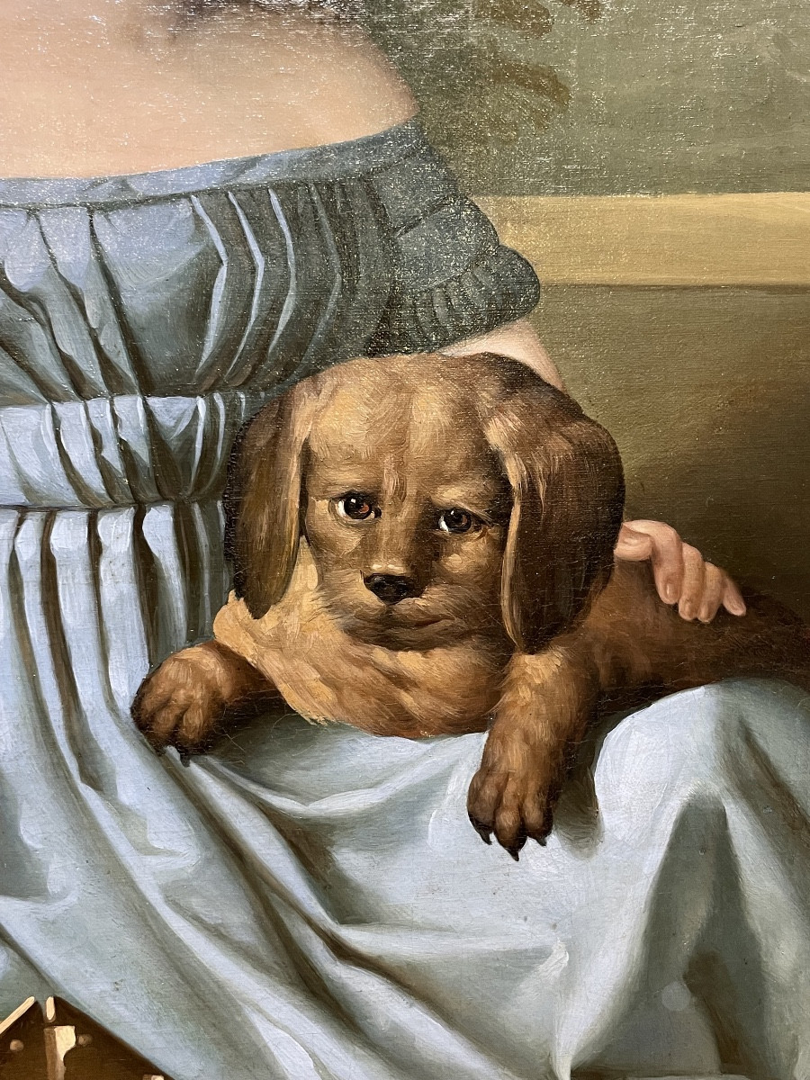 Ritratto di bambina con cane e modellino di casa tirolese, Nord Italia o Austria 1835-photo-4