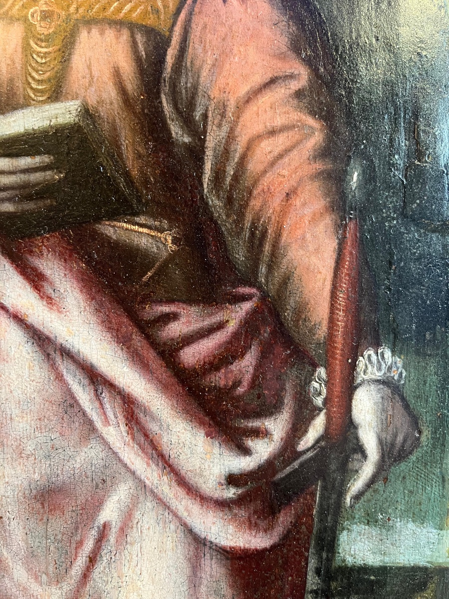 Santa Caterina e San Giovanni, due ante di polittico, scuola fiamminga, XVI secolo-photo-2