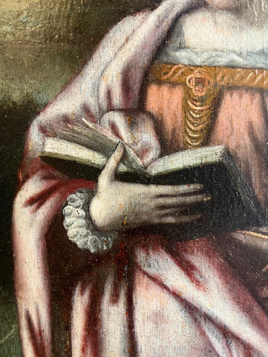 Santa Caterina e San Giovanni, due ante di polittico, scuola fiamminga, XVI secolo-photo-3