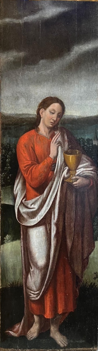 Santa Caterina e San Giovanni, due ante di polittico, scuola fiamminga, XVI secolo-photo-4