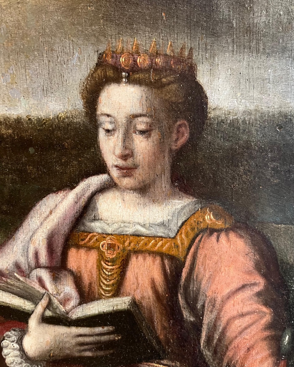 Santa Caterina e San Giovanni, due ante di polittico, scuola fiamminga, XVI secolo-photo-1