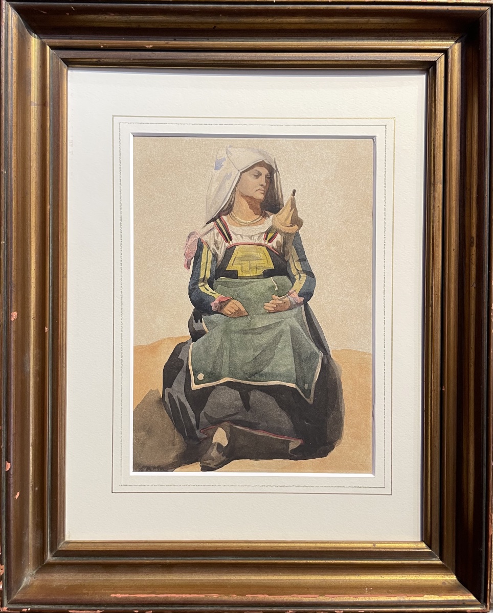Donna italiana in costume della Ciociaria o d’Abruzzo, con fuso, XIX secolo  Acquerello -photo-2
