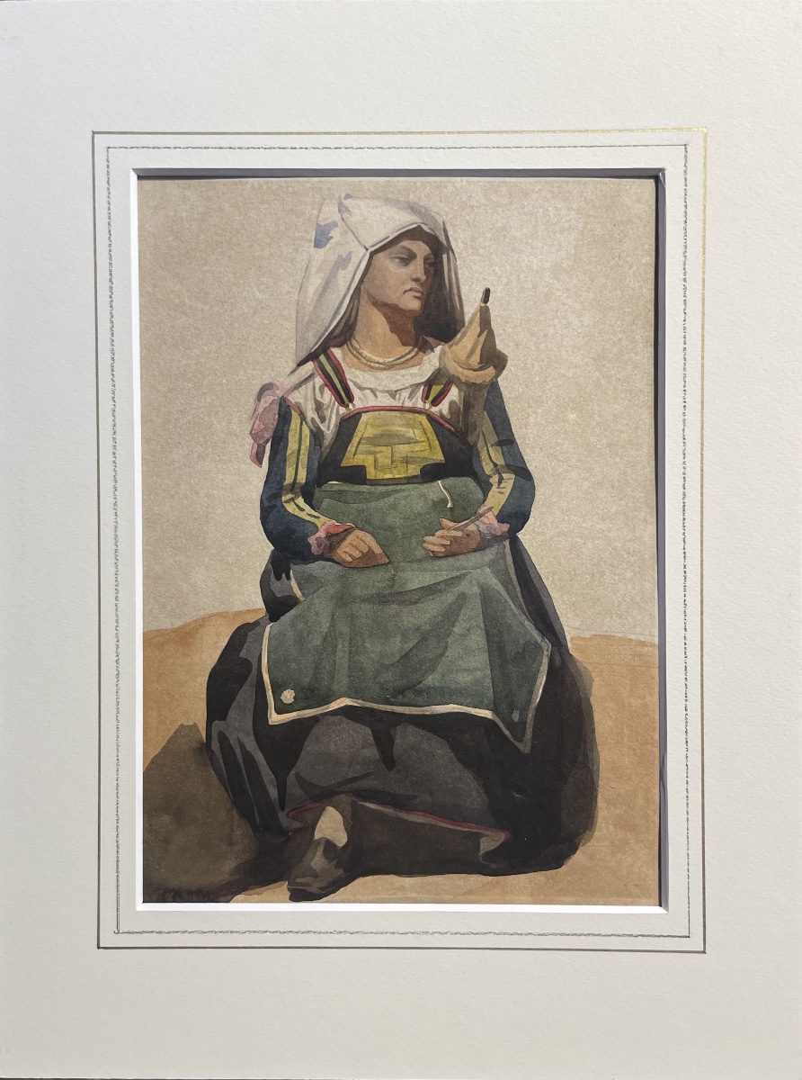 Donna italiana in costume della Ciociaria o d’Abruzzo, con fuso, XIX secolo  Acquerello -photo-3