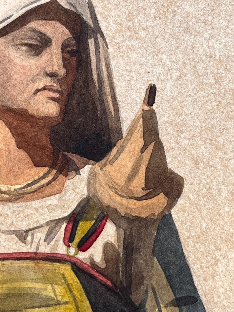 Donna italiana in costume della Ciociaria o d’Abruzzo, con fuso, XIX secolo  Acquerello -photo-1