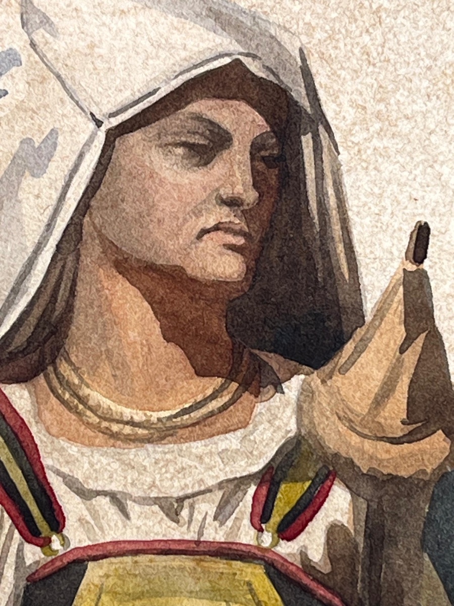 Donna italiana in costume della Ciociaria o d’Abruzzo, con fuso, XIX secolo  Acquerello -photo-3