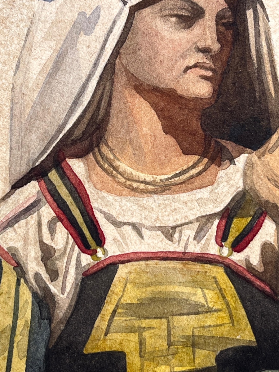 Donna italiana in costume della Ciociaria o d’Abruzzo, con fuso, XIX secolo  Acquerello -photo-5