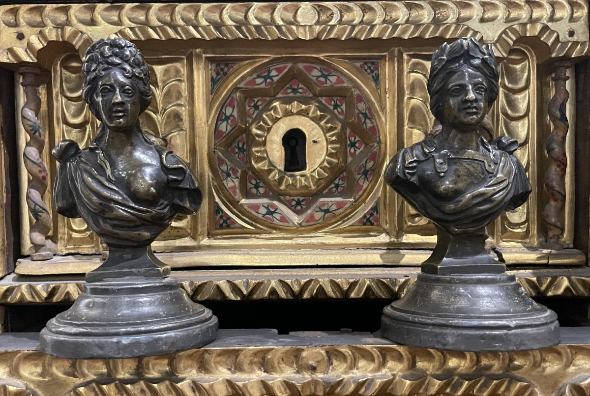 Coppia di busti in bronzo, antiche maniglie da mobile, XVIII / XIX secolo  