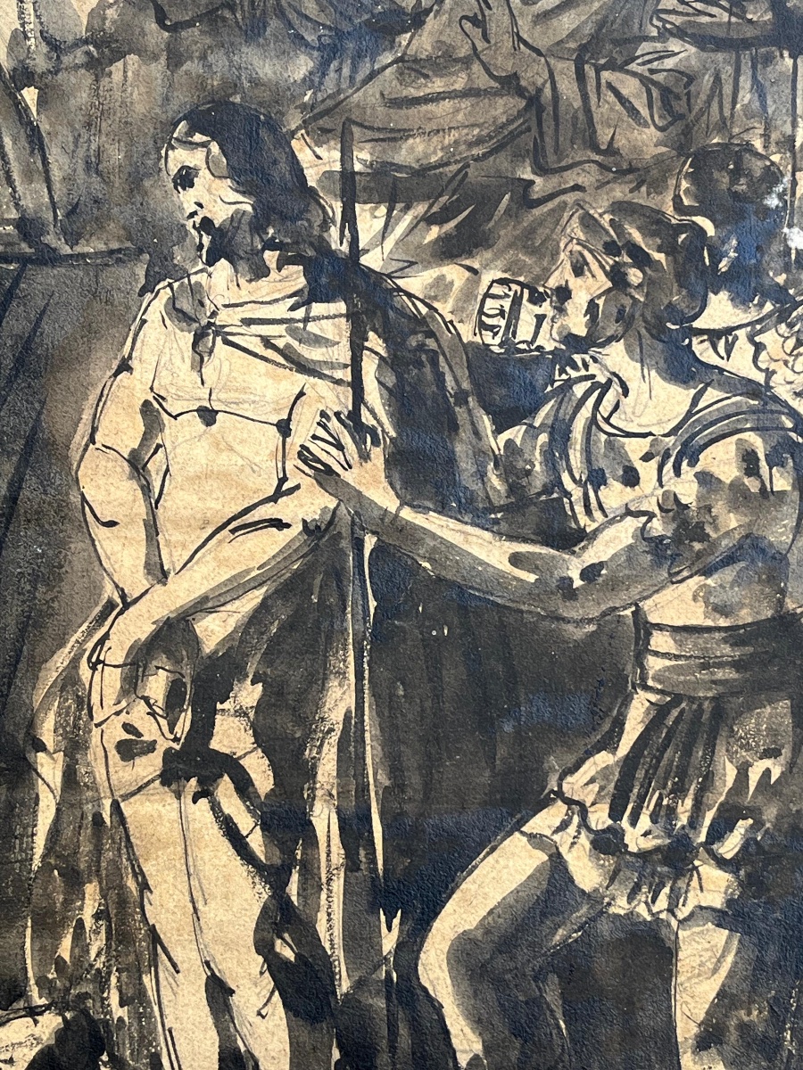 Ecce Homo. Cristo davanti a Pilato, disegno a lavis, XVIII/XIX sec-photo-2