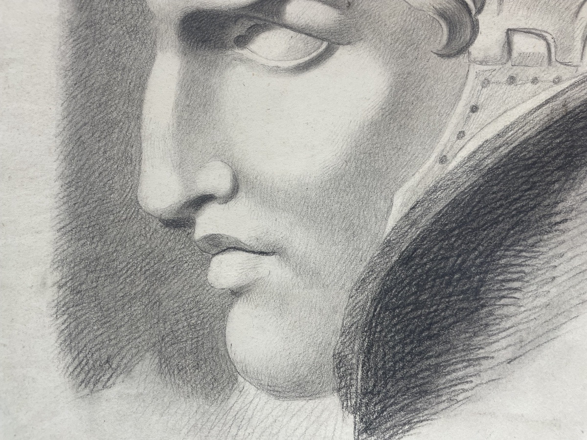 Testa di guerriero con elmo, studio accademico, XIX secolo, 57 × 43 cm-photo-2