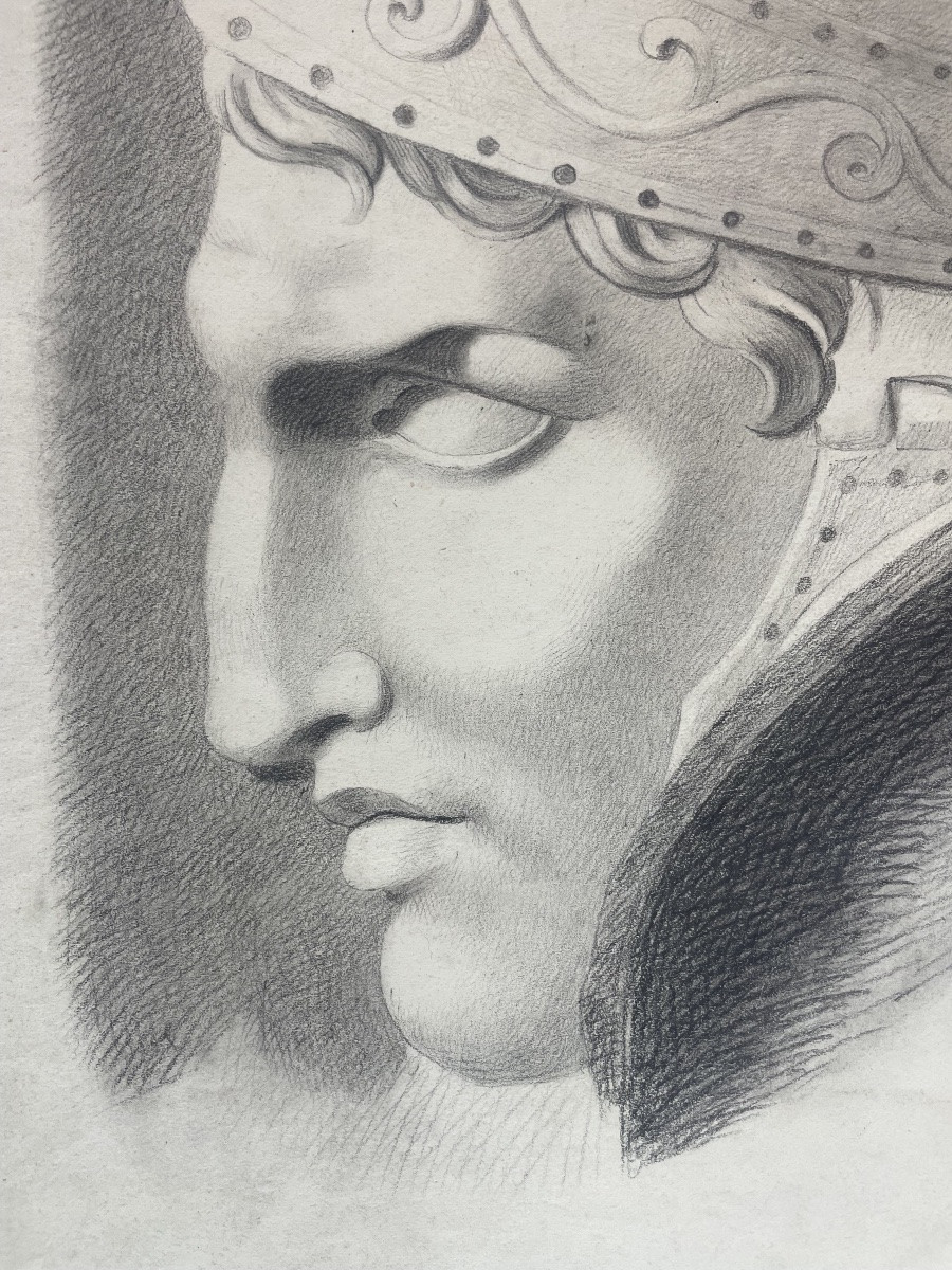Testa di guerriero con elmo, studio accademico, XIX secolo, 57 × 43 cm-photo-3