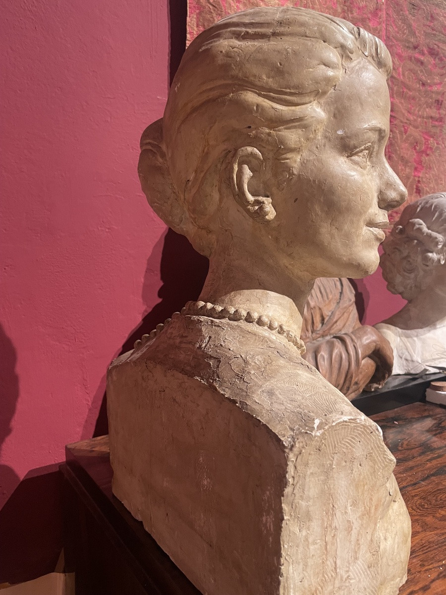 Busto In Gesso Di Grace Kelly, Louis Botinelly, Marsiglia, Art Déco, circa 1957 -photo-2