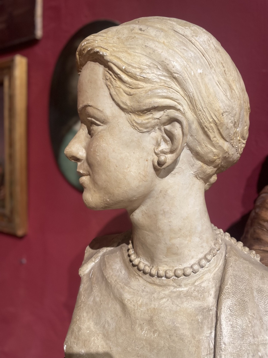 Busto In Gesso Di Grace Kelly, Louis Botinelly, Marsiglia, Art Déco, circa 1957 -photo-1