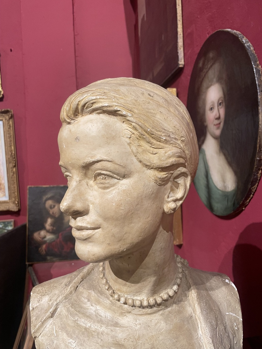 Busto In Gesso Di Grace Kelly, Louis Botinelly, Marsiglia, Art Déco, circa 1957 -photo-5