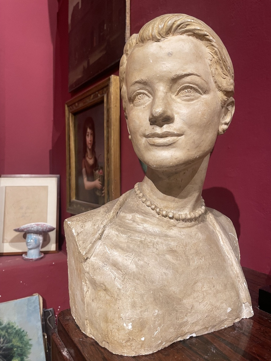 Busto In Gesso Di Grace Kelly, Louis Botinelly, Marsiglia, Art Déco, circa 1957 -photo-7