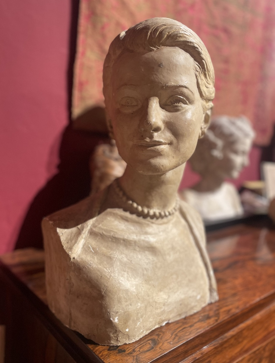 Busto In Gesso Di Grace Kelly, Louis Botinelly, Marsiglia, Art Déco, circa 1957 