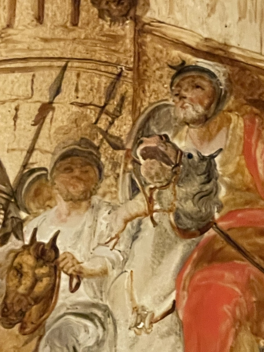 Dipinto sottovetro con scena di assedio e accampamento militare, XVIII secolo, Venezia (?)-photo-2