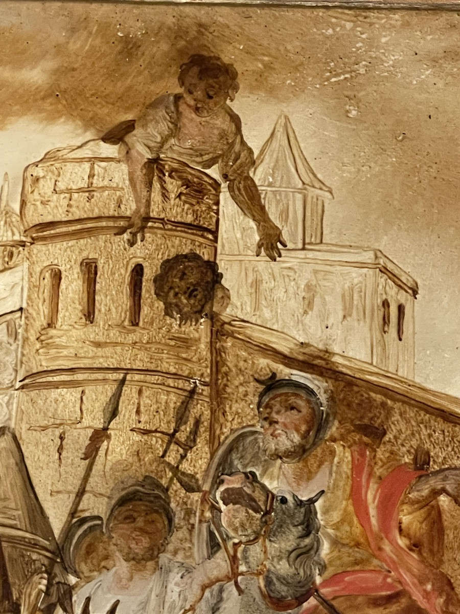 Dipinto sottovetro con scena di assedio e accampamento militare, XVIII secolo, Venezia (?)-photo-3