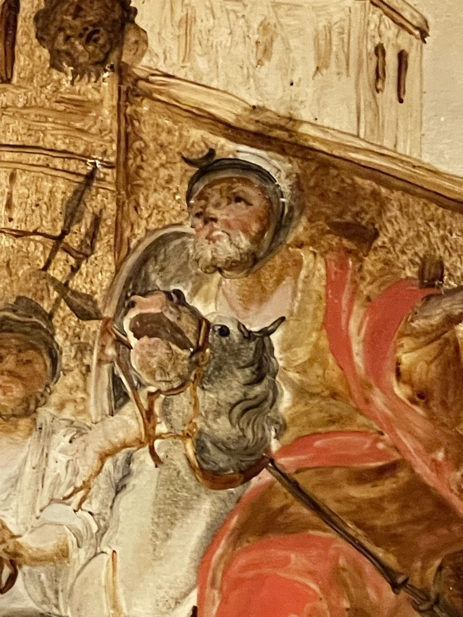 Dipinto sottovetro con scena di assedio e accampamento militare, XVIII secolo, Venezia (?)-photo-1