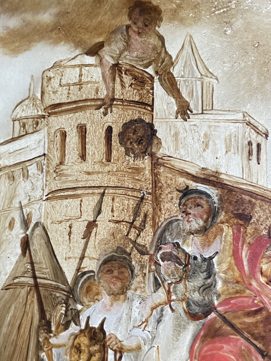 Dipinto sottovetro con scena di assedio e accampamento militare, XVIII secolo, Venezia (?)-photo-3