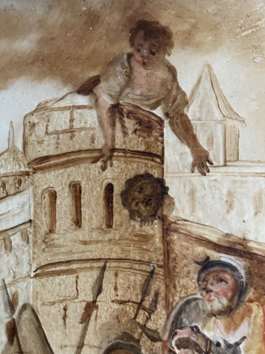 Dipinto sottovetro con scena di assedio e accampamento militare, XVIII secolo, Venezia (?)-photo-8