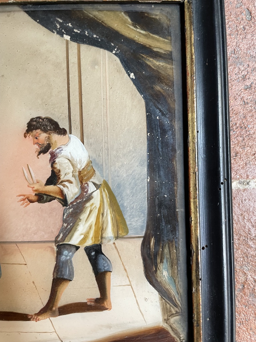 Dipinto sottovetro raffigurante Sansone e Dalila, XVIII secolo, Venezia (?) -photo-6