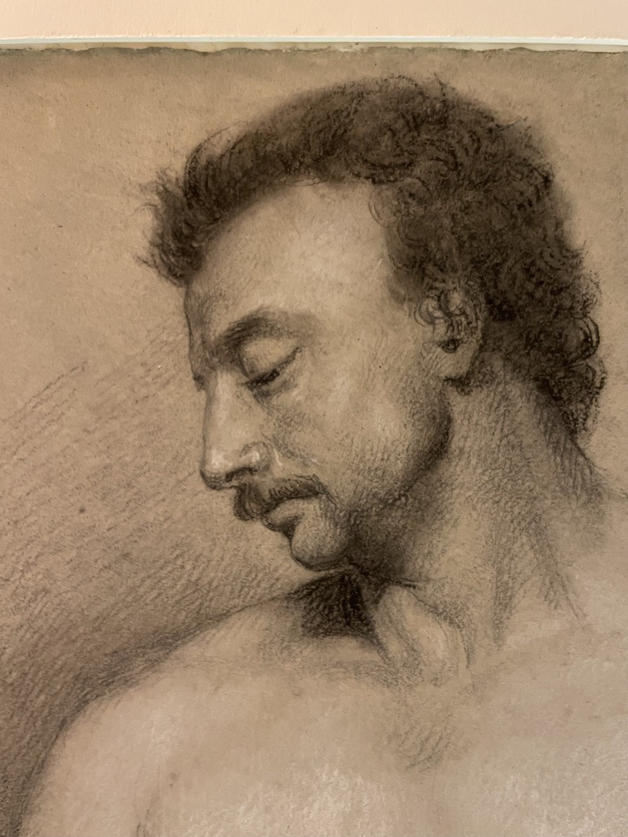 Studio accademico di nudo maschile con baffi e bastone, scuola fiorentina, XVIII - inizio XIXs -photo-3