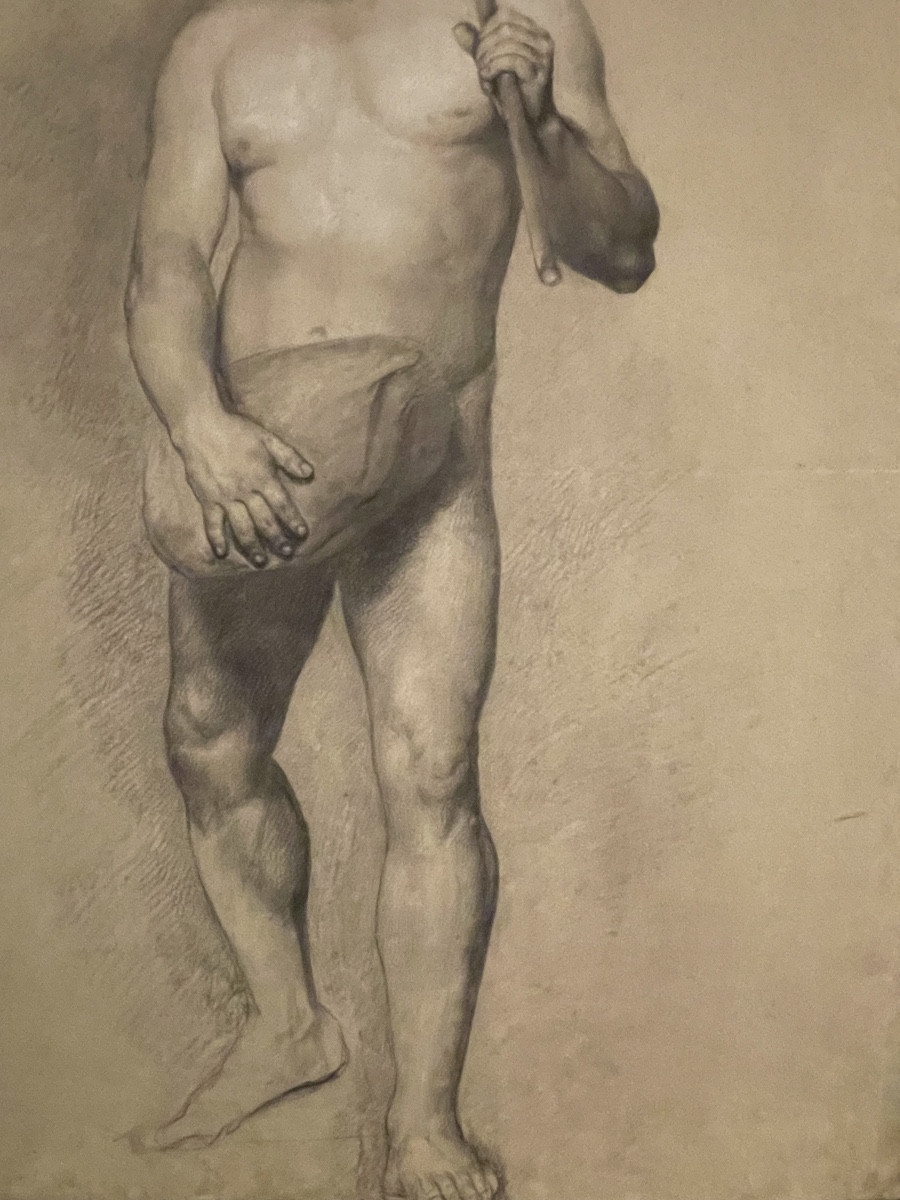 Studio accademico di nudo maschile con baffi e bastone, scuola fiorentina, XVIII - inizio XIXs -photo-2