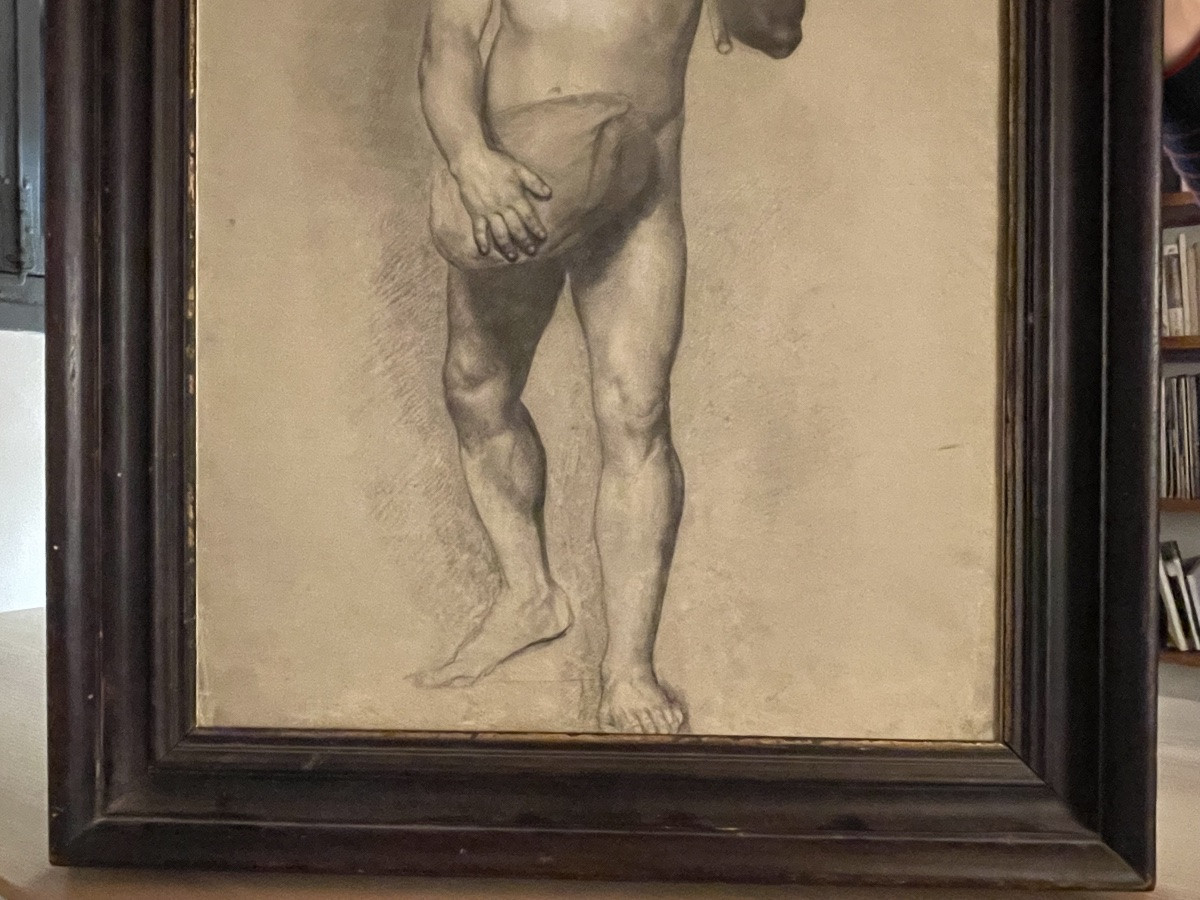 Studio accademico di nudo maschile con baffi e bastone, scuola fiorentina, XVIII - inizio XIXs -photo-1