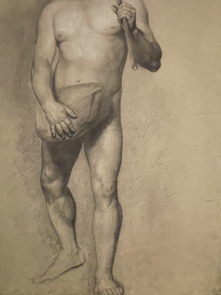 Studio accademico di nudo maschile con baffi e bastone, scuola fiorentina, XVIII - inizio XIXs -photo-2