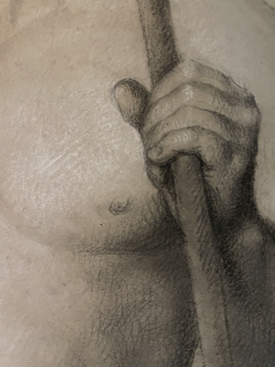 Studio accademico di nudo maschile con baffi e bastone, scuola fiorentina, XVIII - inizio XIXs -photo-7