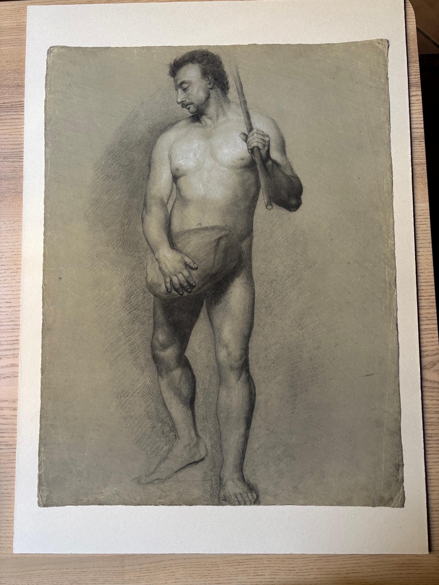 Studio accademico di nudo maschile con baffi e bastone, scuola fiorentina, XVIII - inizio XIXs -photo-8