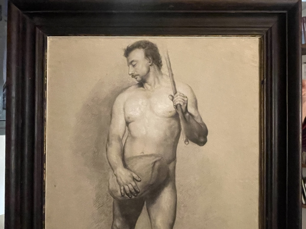 Studio accademico di nudo maschile con baffi e bastone, scuola fiorentina, XVIII - inizio XIXs -photo-5