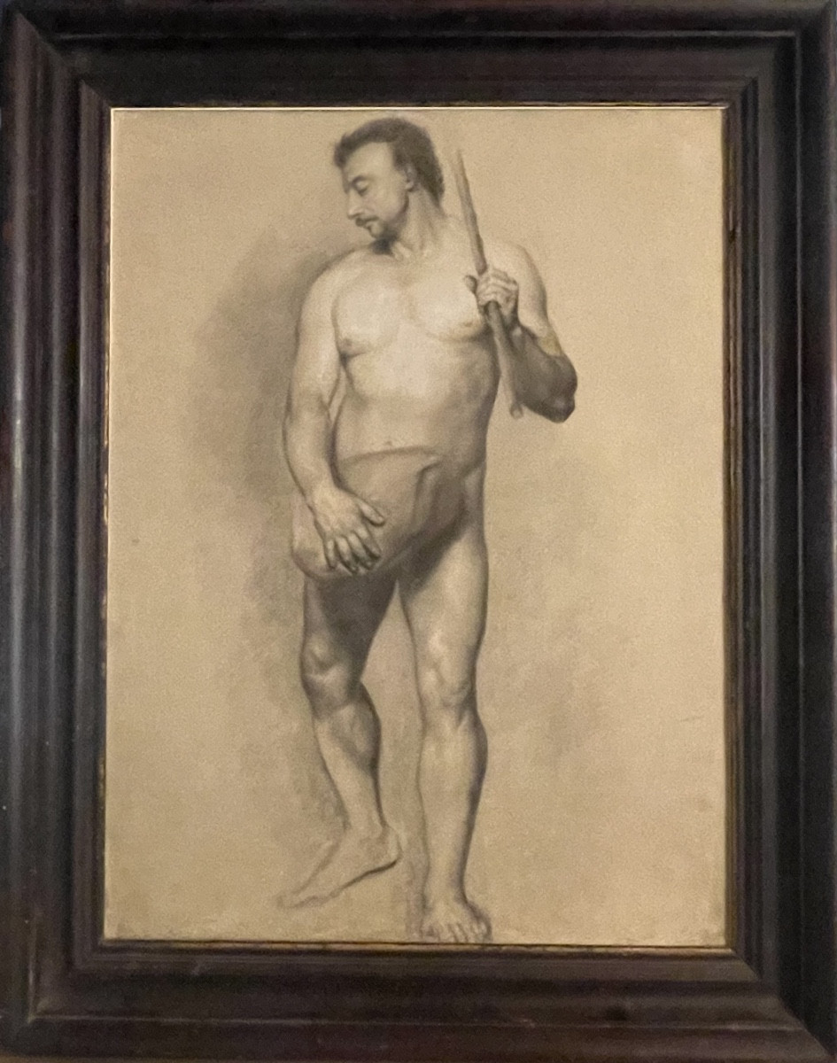 Studio accademico di nudo maschile con baffi e bastone, scuola fiorentina, XVIII - inizio XIXs 
