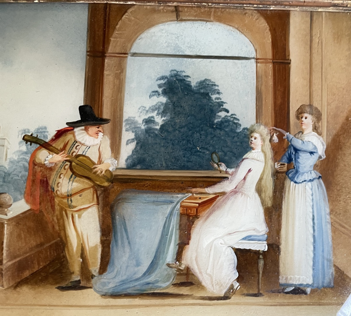 Dipinti sottovetro con scene galanti e musicali nel gusto di Pietro Longhi Venezia . XVIII sec-photo-5