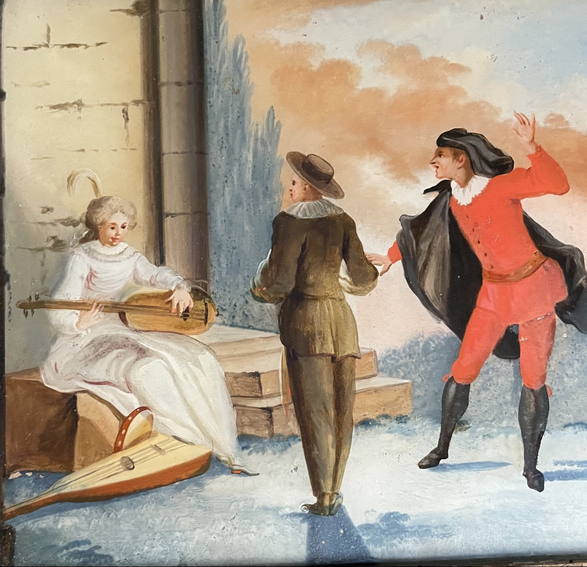 Dipinti sottovetro con scene galanti e musicali nel gusto di Pietro Longhi Venezia . XVIII sec-photo-6