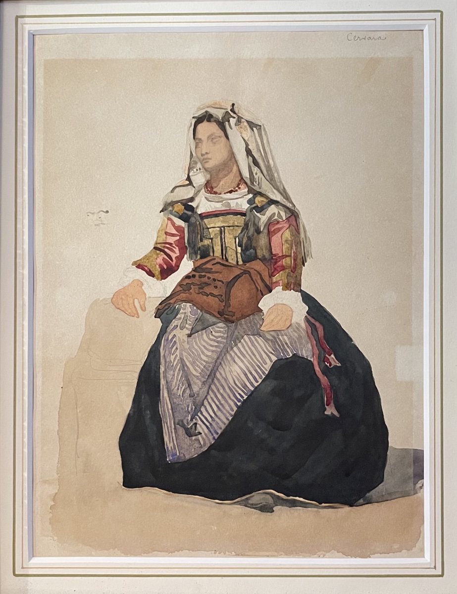 Donna italiana di Cervara in costume tradizionale, XIX secolo  Acquerello e matita su carta-photo-2