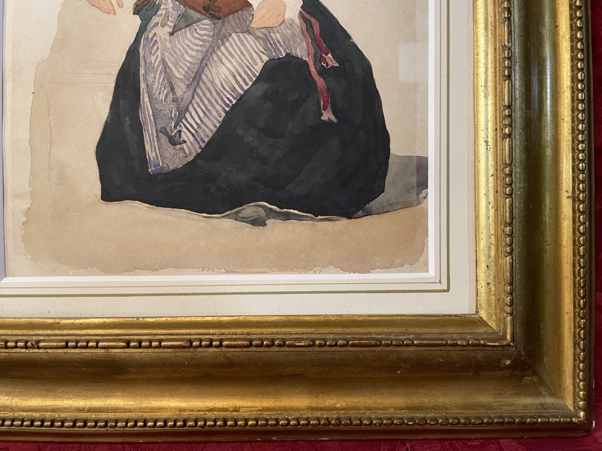 Donna italiana di Cervara in costume tradizionale, XIX secolo  Acquerello e matita su carta-photo-5
