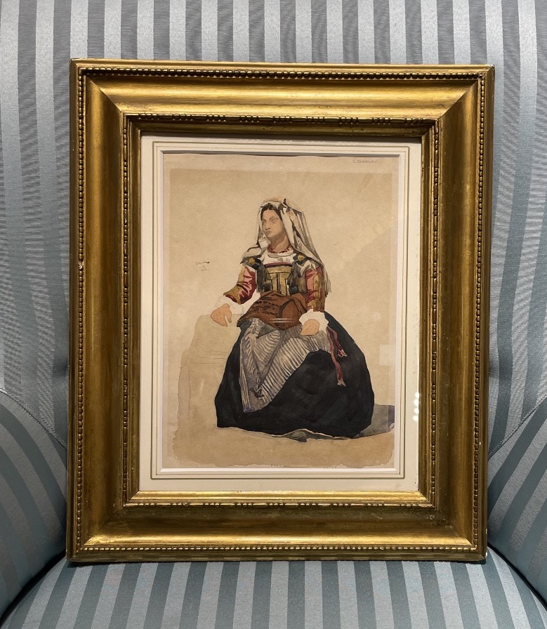 Donna italiana di Cervara in costume tradizionale, XIX secolo  Acquerello e matita su carta-photo-6