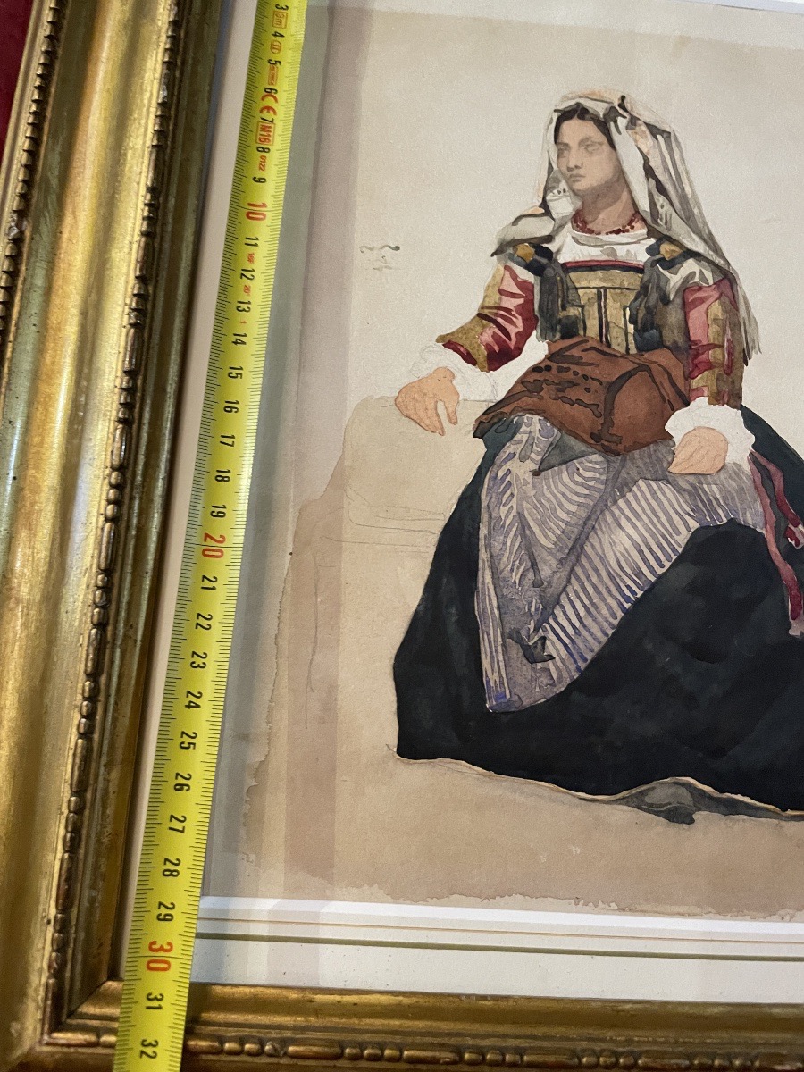 Donna italiana di Cervara in costume tradizionale, XIX secolo  Acquerello e matita su carta-photo-7