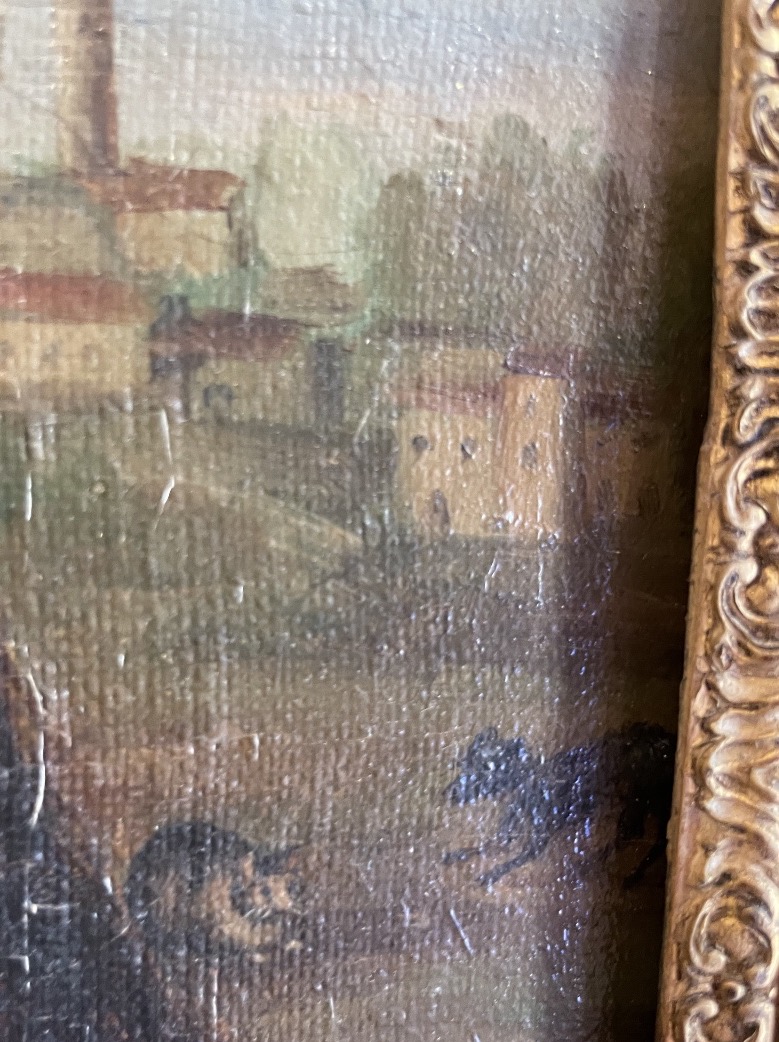 Ritratto femminile firmato e datato Castin, 1838, animato della scena con cane e gatto.-photo-3