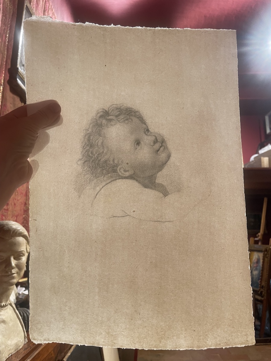 La testa di un angioletto, studio accademico.  Scuola fiorentina, fine XVIII – inizio XIX sec-photo-2