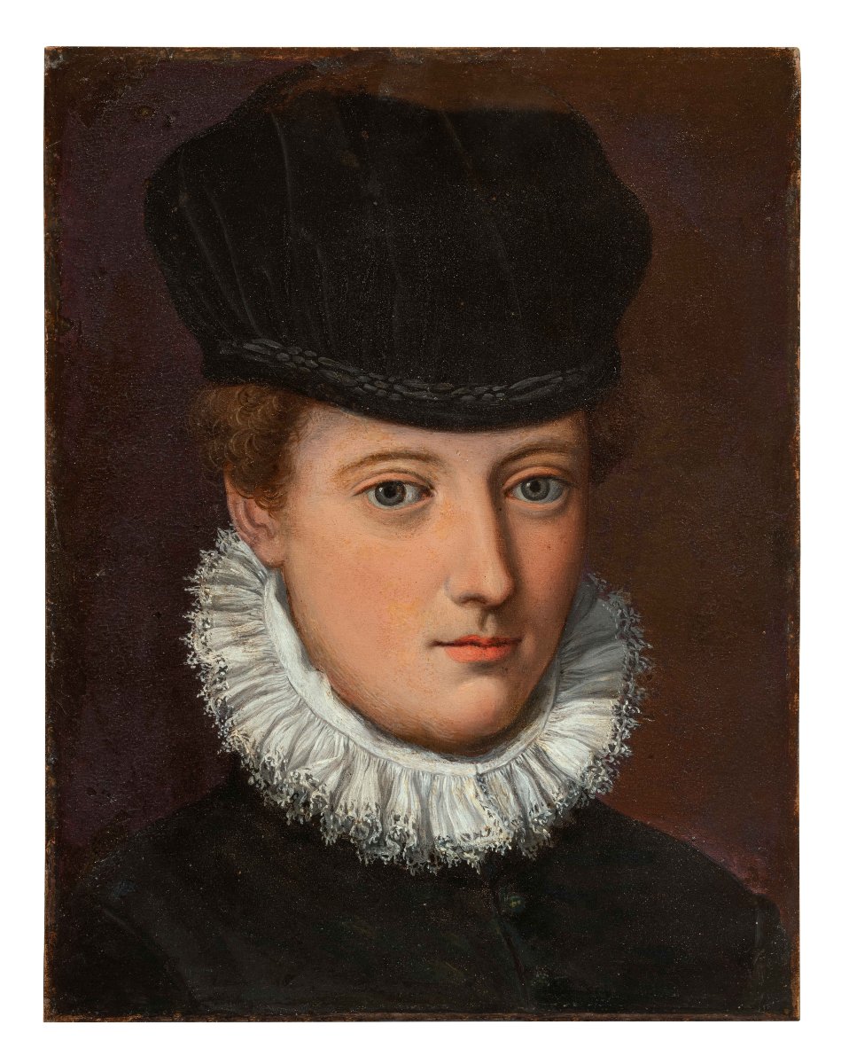 Alessandro Allori, atelier. Dama con cappello di velluto nero. Scuola fiorentina. XVI secolo.  
