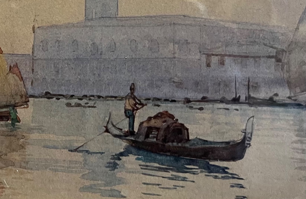 Gino Scalatelli (1876-1943?) Veduta di Venezia dalla Giudecca con bragozzi a vela al terzo  -photo-2